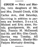 Mary & Martha Couch - Death Notice re June 4, 1960